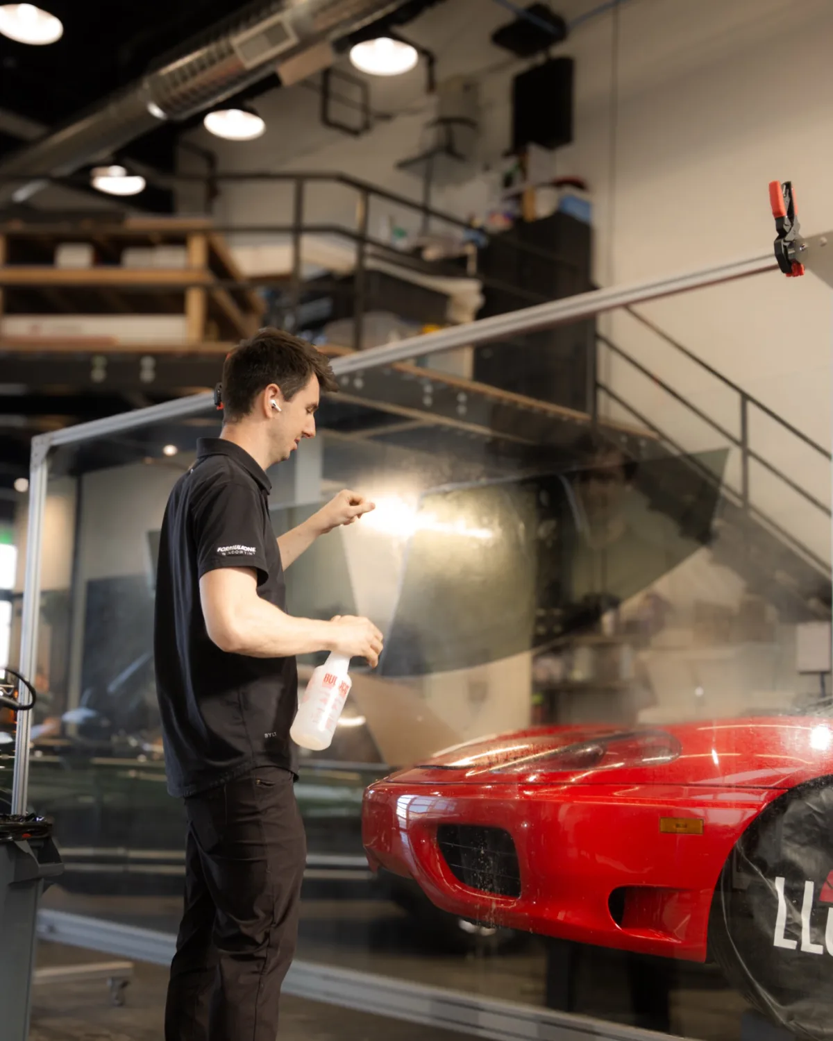 The crew at work on a film install